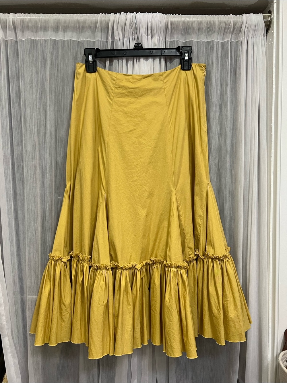 Fei Skirts, Anthropologie,  Casual Mustard Yellow Women's Skirt ruffled midi